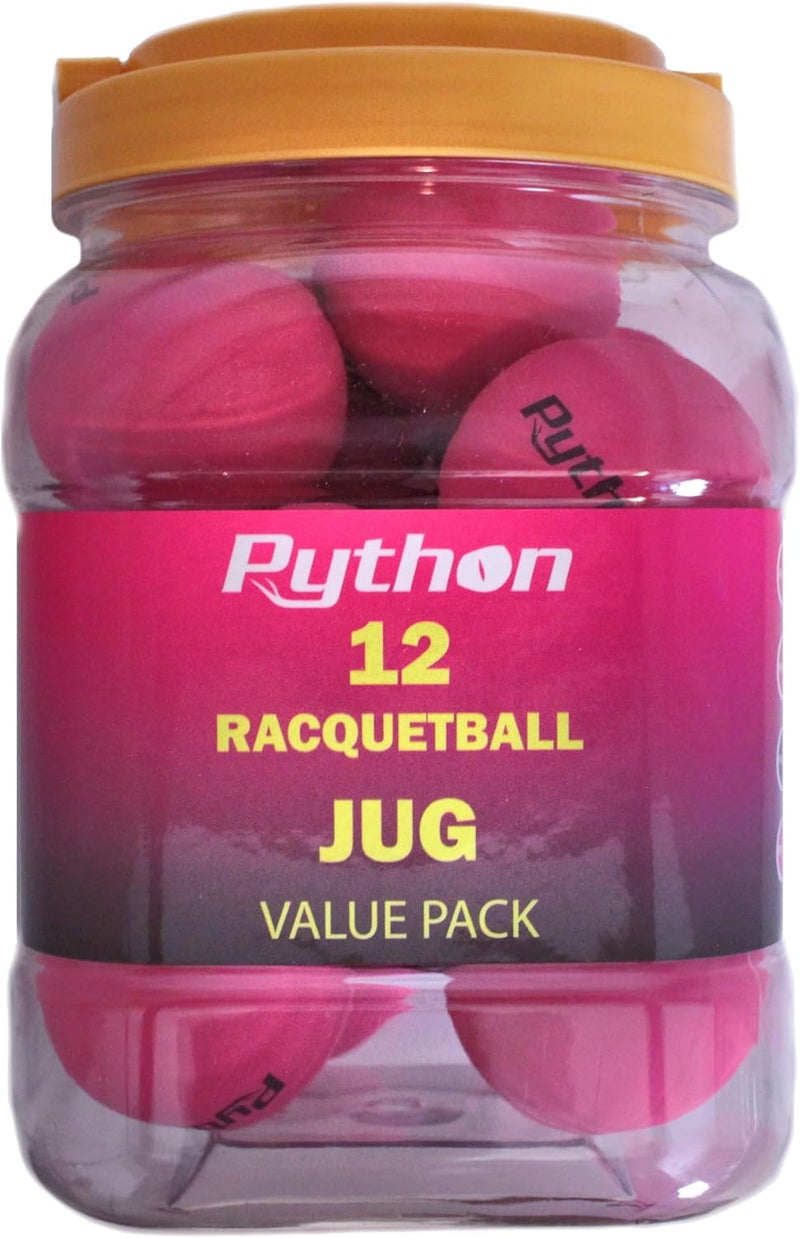 Python Racquetball Python (Pink) Racquetballs (Super Fast w/Optimal Visibility)(Value Pack - 12 Ball Jug) - Image 1